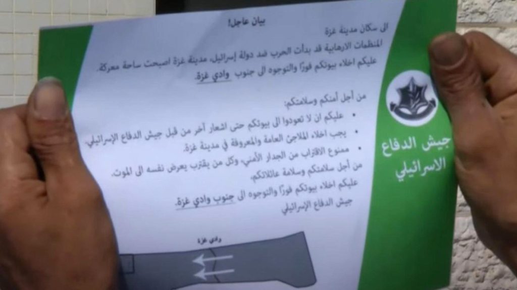 Gaza is on the verge of collapse, according to the UN, following an 'impossible' order to evacuate 1.1 million people 2 skynews gaza leaflet evacuation 6320245